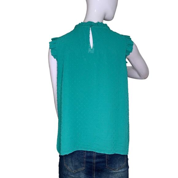 J Crew Blouse Sleeveless Green Ruffle Neckline Size M - Picture 5 of 9